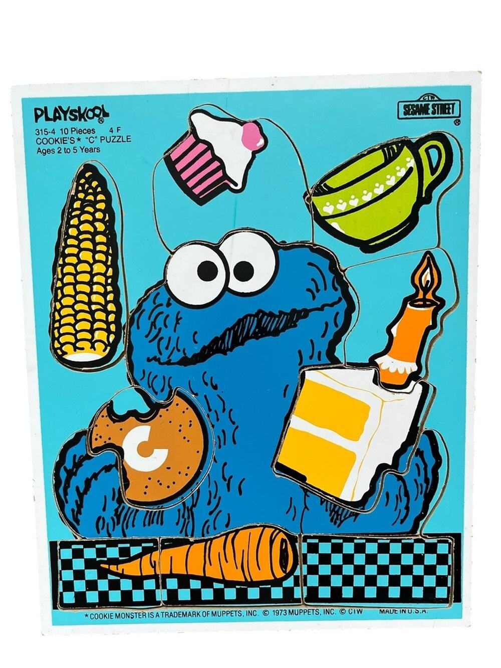 Vintage Playskool Sesame Street Cookie Monster Kids Puzzle - Blue